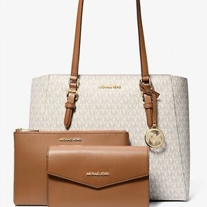 Michael Kors 3 in 1 Cream and Tan Tote Bag Set